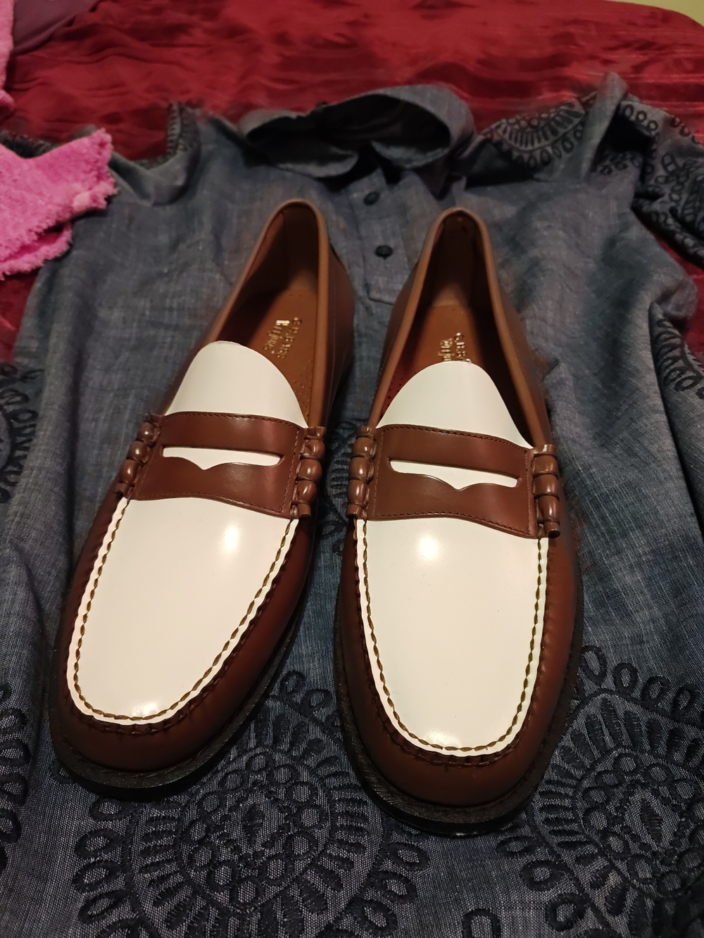 G.H. Bass & Co. Two-Tone Brown and White Penny Loafers 14